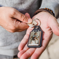 Leren sleutelhanger met foto - Rechthoek