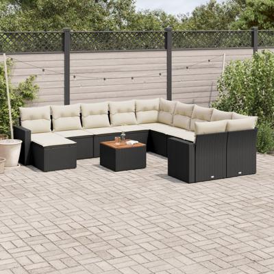 12-delige Loungeset met kussens poly rattan zwart