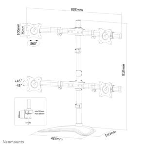 Neomounts NM-D335D4BLACK 4-voudig Monitor-tafelbeugel 25,4 cm (10) - 68,6 cm (27) Kantelbaar, Zwenkbaar Zwart