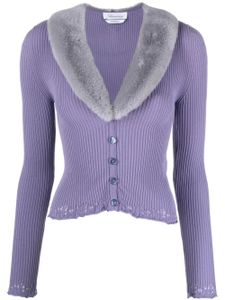 Blumarine cardigan à col en fourrure artificielle - Violet