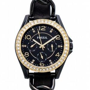 Fossil Riley Black Crystal-set wijzerplaat zwart lederen band Dameshorloge 38 mm ES3696