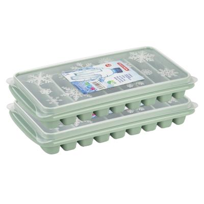 Plasticforte ijsblokjes tray - 2x stuks - mintgroen - kunststof - 26 x 13 x 4 cm - ijsstaafjes - 9 v
