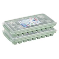Plasticforte ijsblokjes tray - 2x stuks - mintgroen - kunststof - 26 x 13 x 4 cm - ijsstaafjes - 9 v Plasticforte ijsblokjes tray - 2x stuks - mintgroen - kunststof - 26 x 13 x 4 cm - ijsstaafjes - 9 v