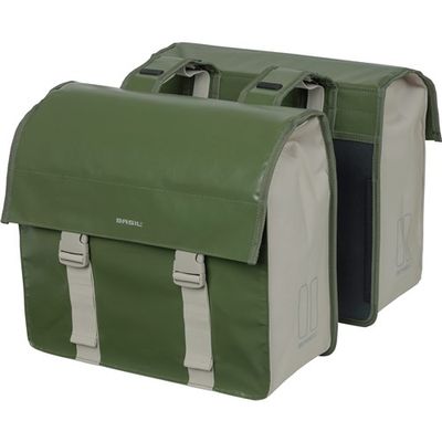 Basil urban load dubbele fietstas - waterdicht tarpaulin/polyester - groen/zand - 48-53l