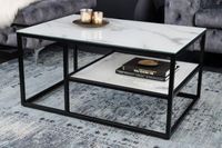 Elegante salontafel BOUTIQUE 90cm wit kristalglas marmeren decor zwart frame - 42174