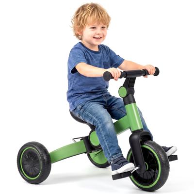 5-in-1 Kinderfiets Kinderloopfiets met Afneembare Pedalen Verstelbaar Stuur en Achterwielen Opvouwbare Kinderdriewieler-Groen