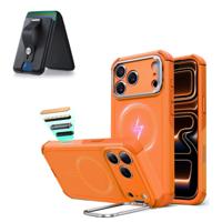 iPhone 17 Pro Max Cyber Tough Magnetic Case (Camera Control, Stash Stand) with Wallet Stand Bundle - Orange