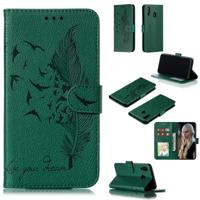 Feather patroon Litchi textuur horizontale Flip lederen draagtas met portemonnee & houder & kaartsleuven voor Galaxy M20 (groen)