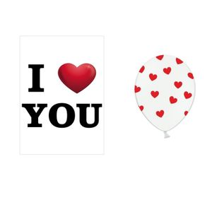 Mega poster I Love You A1 formaat en 6x witte ballonnen   -