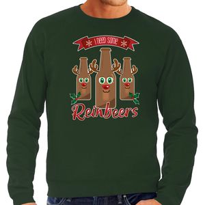 Foute Kersttrui/sweater voor heren - Rudolf Reinbeers - groen - rendier/bier