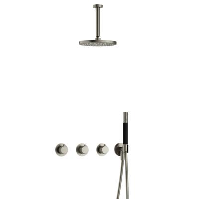 Hotbath Cobber X - CX7067 - Inbouw Regendoucheset - Geborsteld Nikkel - 2 Stopkranen - Thermostatisch - Plafondbuis 15 cm - Hoofddouche 200 mm - Staafhanddouche - Waterbesparend