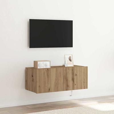 Tv-wandmeubel met LED-verlichting 80x35x31 cm artisanaal eiken