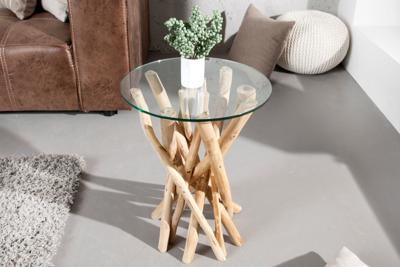 Design Bijzettafel DRIFTWOOD 40cm Teak met glazen blad Ronde salontafel - 19807