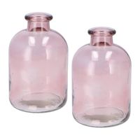 DK Design Bloemenvaas fles model - 2x - helder gekleurd glas - zacht roze - D11 x H17 cm - Vazen - thumbnail