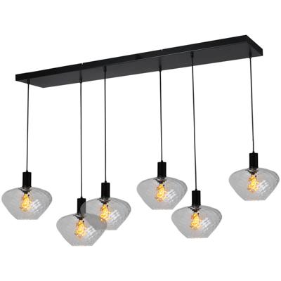 Masterlight 6-lichts hanglamp - zwart -Porto met Blossom clear glazen - 2711-05-05-130-25-67