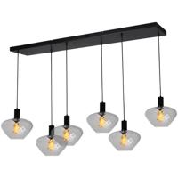 Masterlight 6-lichts hanglamp - zwart -Porto met Blossom clear glazen - 2711-05-05-130-25-67