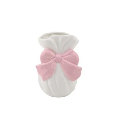 Vaas - Strik - Dolomiet - Wit/ Roze - 11x10x16cm Vaas - Strik - Dolomiet - Wit/ Roze - 11x10x16cm