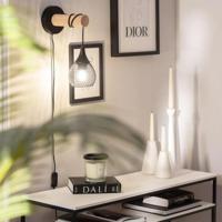 Wandlamp zwart slaapkamer &apos;Mona&apos; stekker E27 hout kooi