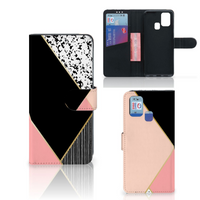 Samsung Galaxy M31 Book Case Zwart Roze Vormen