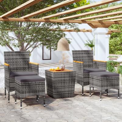 5-delige Bistroset poly rattan en massief acaciahout grijs
