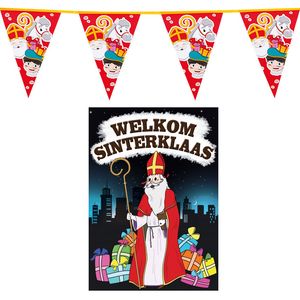 Sinterklaas versiering feestpakket inclusief 4x stuks vlaggenlijnen 6 meter en A1 deurposter