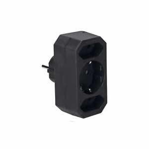 Combi Euro schuko verdeelstekker 2x euro 1x schuko stopcontact kleur zwart