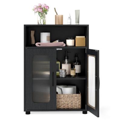 Vrijstaande Badkamermeubel Met Twee Deuren En Drie Verstelbare Legplanken Opbergmeubel Met Open Vakken