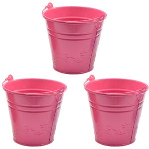 3x bloempotjes/plantenpotjes bloemen relief - zink - D11 x H11 cm - roze