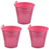 3x bloempotjes/plantenpotjes bloemen relief - zink - D11 x H11 cm - roze