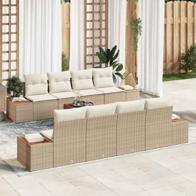 9-delige Tuinbankenset met kussens poly rattan acacia beige