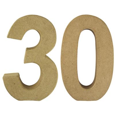 Hobby Papier mache 3D cijfer 30 - 15 x 9 x 3 cm - Knutsel cijfers leeftijden
