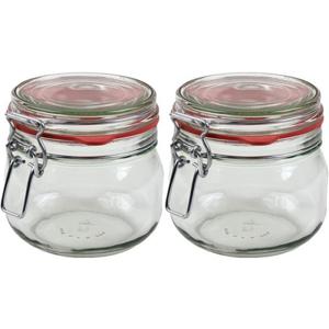 Weckpot/inmaakpot - 2x - glas - 500 ml - met beugelsluiting - transparant