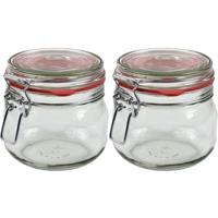 Weckpot/inmaakpot - 2x - glas - 500 ml - met beugelsluiting - transparant