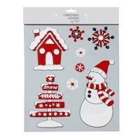 1x stuks velletjes raamstickers sneeuwversiering rood/wit 34,5 cm 1x stuks velletjes raamstickers sneeuwversiering rood/wit 34,5 cm
