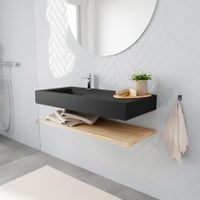 Mondiaz Alan badmeubel 100 cm planchet washed oak vrijhangend wastafel links 1 kraangat zwart
