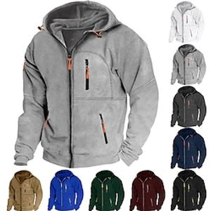 Voor heren Trui met capuchon Hoodie met volledige rits Fleece hoodie Zwart Wit Wijn Marineblauw Marine Blauw Capuchon Effen Vetoketju Zak Sport Outdoor Dagelijks Feestdagen Streetwear Stoer Casual Lightinthebox