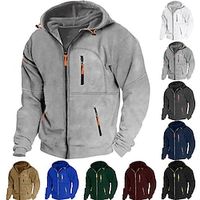 Voor heren Trui met capuchon Hoodie met volledige rits Fleece hoodie Zwart Wit Wijn Marineblauw Marine Blauw Capuchon Effen Vetoketju Zak Sport Outdoor Dagelijks Feestdagen Streetwear Stoer Casual Lightinthebox