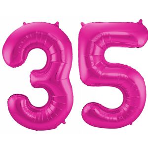 Cijfer ballonnen opblaas - Verjaardag versiering 35 jaar - 85 cm roze