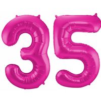 Cijfer ballonnen opblaas - Verjaardag versiering 35 jaar - 85 cm roze - thumbnail