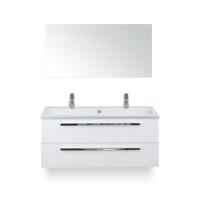 Seville Badmeubelset 120 cm - 2 laden Wit Hoogglans - Wastafel Djazz Enkel 2 kraangaten - met Spiegel