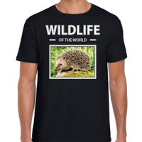 Egel t-shirt met dieren foto wildlife of the world zwart voor heren - thumbnail