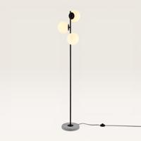 Staande lamp Verano nero III - Met drie bollen van handgemaakt opaalglas en een voet van terrazzo - Zonder lichtbron