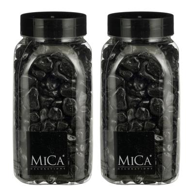 Mica Decorations decoratie stenen - 2x - 650ml - zwart mix - hobby steentjes
