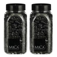 Mica Decorations decoratie stenen - 2x - 650ml - zwart mix - hobby steentjes