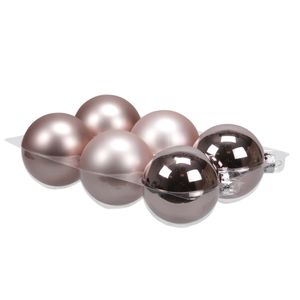 6x stuks glazen kerstballen oudroze (smokey rose) 8 cm mat/glans