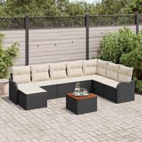 Tuinbankenset met kussen 9 pcs Zwart poly rattan