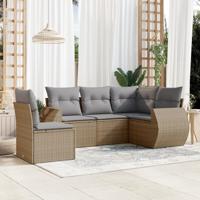 6-delige Loungeset met kussens poly rattan beige