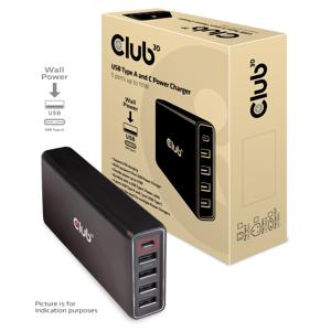 Club 3D USB Type A and C Power Charger, 5 ports up to 111W oplader