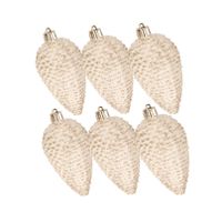 Kerstornamenten kunststof dennenappels 6x stuks beige glitter 8 cm