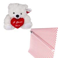 Valentijn cadeaupakket - knuffelbeer en inpakpapier - hartjes - valentijnsdag - cadeau Valentijn cadeaupakket - knuffelbeer en inpakpapier - hartjes - valentijnsdag - cadeau